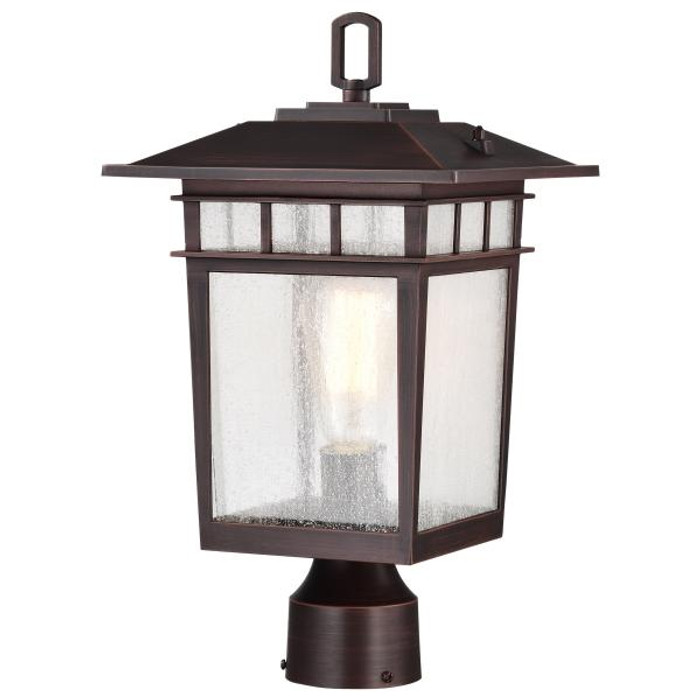 NUVO Lighting NUV-60-5952 Cove Neck Collection Outdoor Large 16 inch Post Light Pole Lantern - Rustic Bronze Finish with Clear Seeded Glass