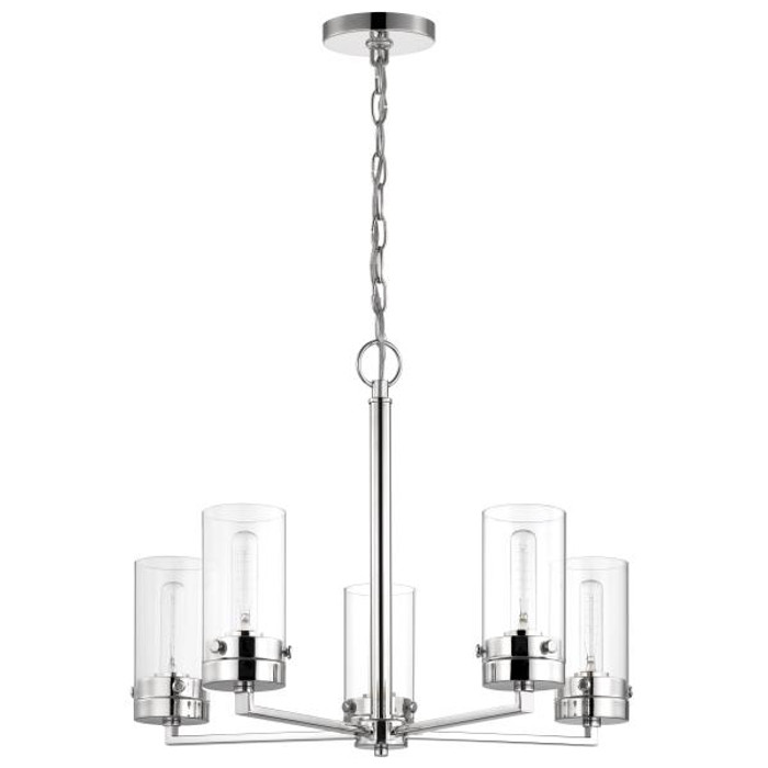 NUVO Lighting NUV-60-7635 Intersection - 5 Light - Chandelier - Polished Nickel with Clear Glass