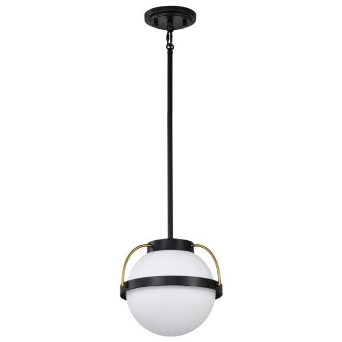 NUVO Lighting NUV-60-7773 Lakeshore 1 Light Small Pendant - Matte Black & Natural Brass Finish - White Opal Glass