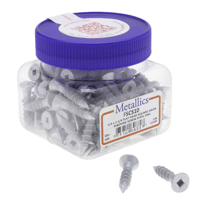 Metallics FSCS10 Anchor 1/4 x 1-1/4 Flat Hd Square Drive Concrete Screw Nail Point USA (100pcs)