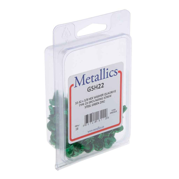 Metallics GSH22 Ground Screw10-32 X 3/8 QD T-23 Green Steel Zinc (Box 100)