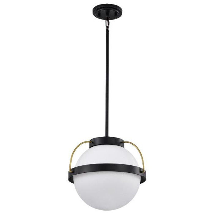 NUVO Lighting NUV-60-7775 Lakeshore 1 Light Large Pendant - Matte Black & Natural Brass Finish - White Opal Glass