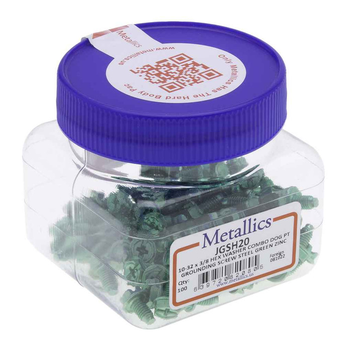Metallics GSH19 Ground Screw 8-32 X 5/16 Hwh Sl Green Steel Zinc (Box 100)