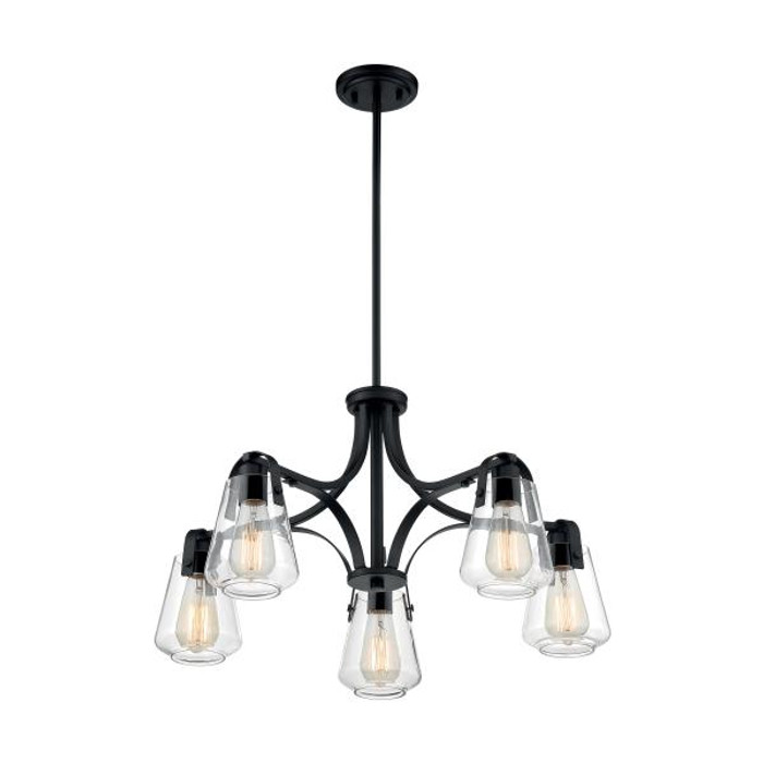 NUVO Lighting NUV-60-7105 Skybridge - 5 Light - Chandelier Fixture - Matte Black Finish with Clear Glass