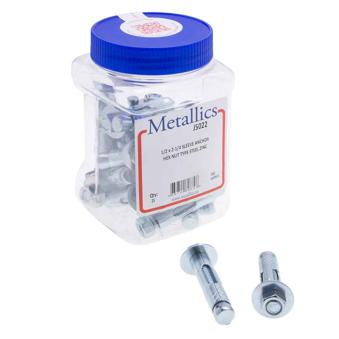 Metallics J5022 Anchors 1/2 X 2-1/4 Slv Ancr &Nt St-zn (Jar 25)