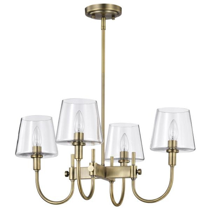 NUVO Lighting NUV-60-7885 Brookside 4 Light Chandelier - Vintage Brass Finish - Clear Glass