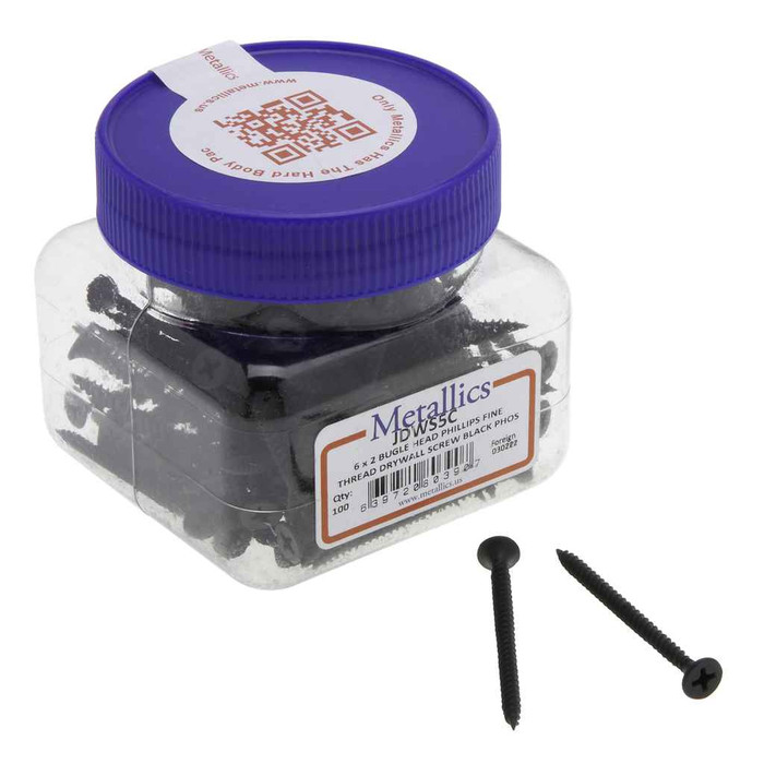 Metallics JDWS4V 6 x 15/8 in. Bugle Head Phillips Drywall Screws - Steel Black Phosphate - Fine Threads - 500qty