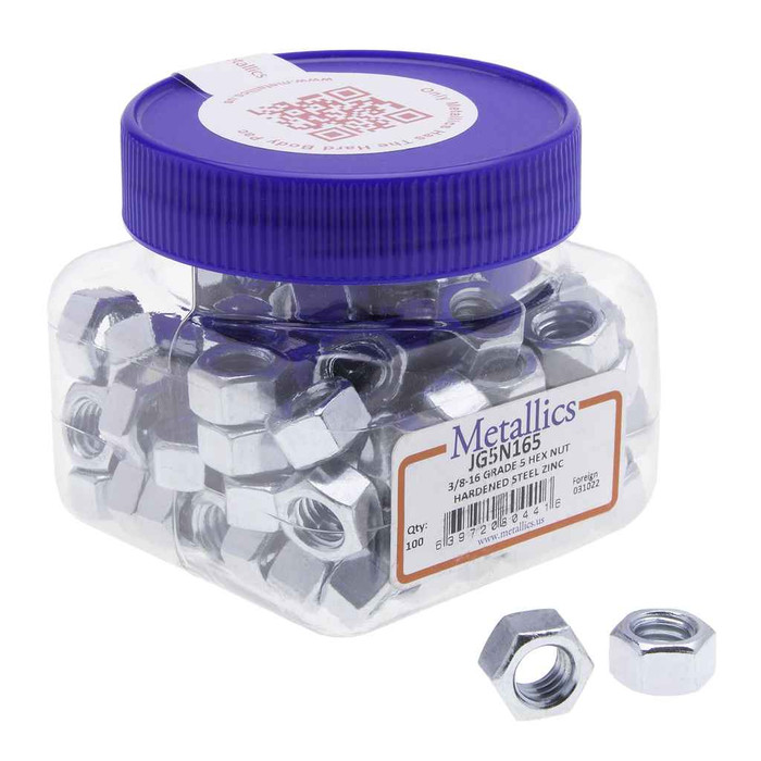Metallics JG5N165 Nuts 3/8-16 G5 Hx Nut St-zn (Jar 100)