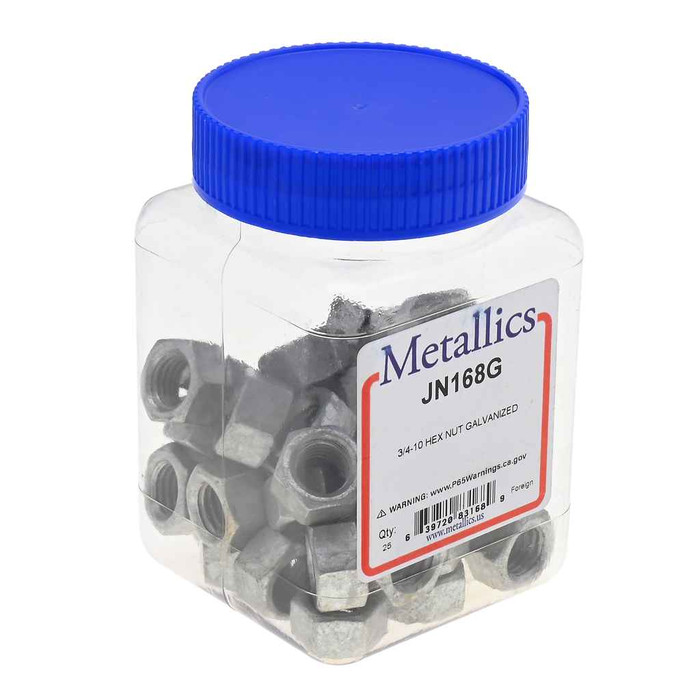 Metallics JN168G Nuts 3/4-10 Hx Nut Galv (Jar 25)
