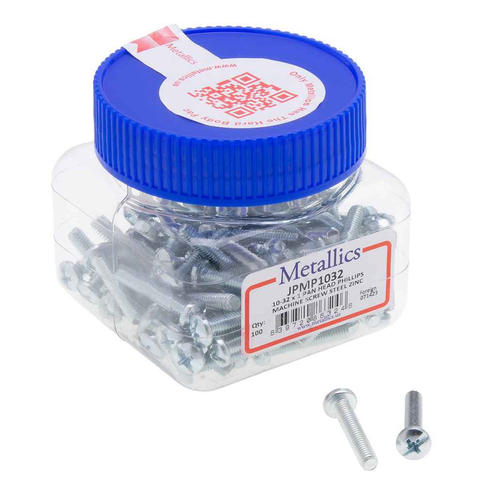 Metallics JPMP89 8-32 x 2 in. Pan Head Phillips Machine Screws - Steel Zinc - 100qty