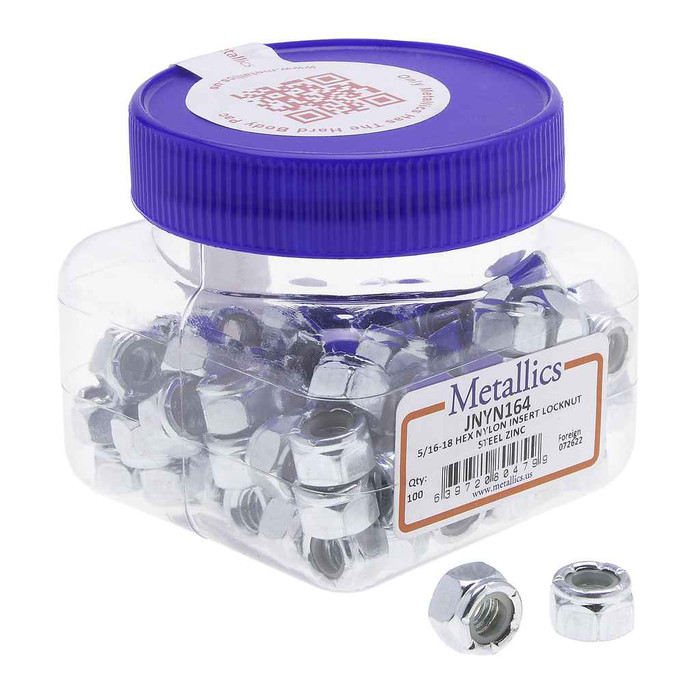 Metallics JNYN164 Nuts 5/16-18 Hx Ny-Ins Locknut St-zn (Jar 100) Metallics JNYN164 Nuts 5/16-18 Hx Ny-Ins Locknut St-zn (Jar 100)