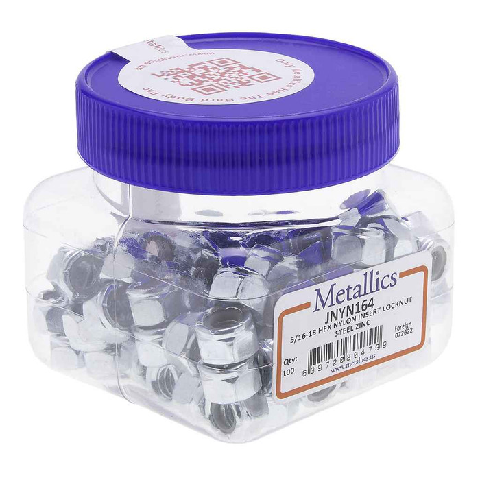 Metallics JNYN164 Nuts 5/16-18 Hx Ny-Ins Locknut St-zn (Jar 100)