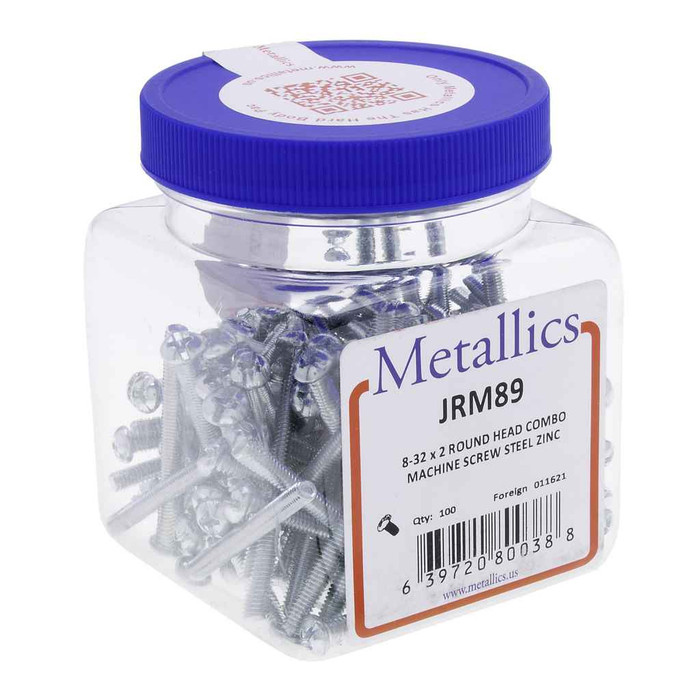 Metallics JRM95 10-24 x 1-1/2 in. Round Head Combo Machine Screws - Steel Zinc - 100qty