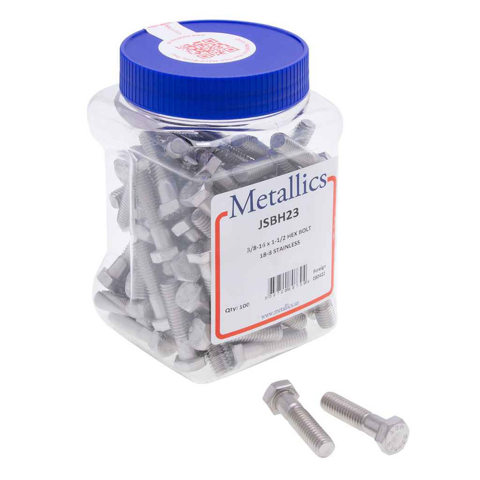 Metallics JSBH403 Bolts 3/8-24 X 1-1/2 Hxbt SS (Jar 100)