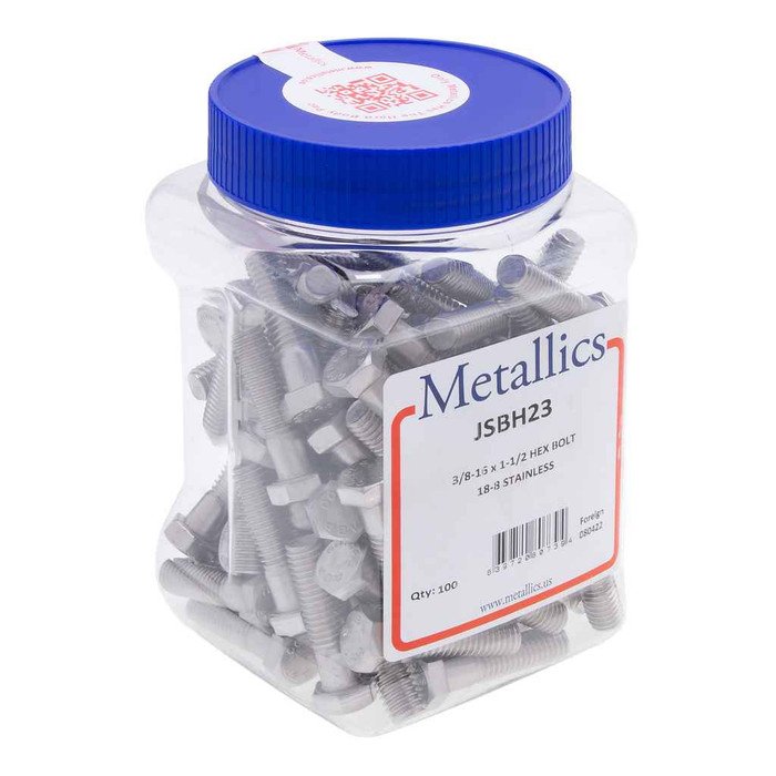 Metallics JSBH3D Bolts 1/4-20 X 1-1/2 Hxbt SS (Jar 100) Metallics JSBH3D Bolts 1/4-20 X 1-1/2 Hxbt SS (Jar 100)