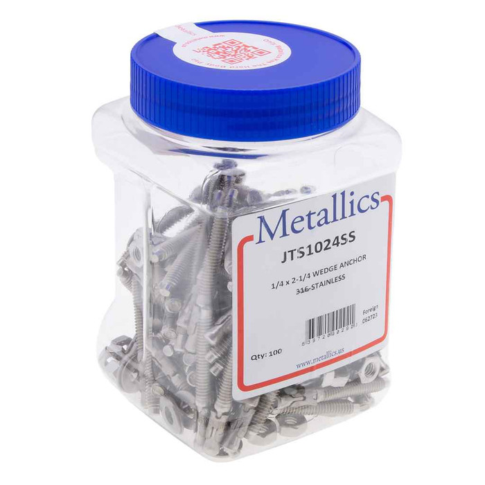 Metallics JTS3234SSD Anchors 3/8 x 2-3/4 Wdg SS (Jar 100)