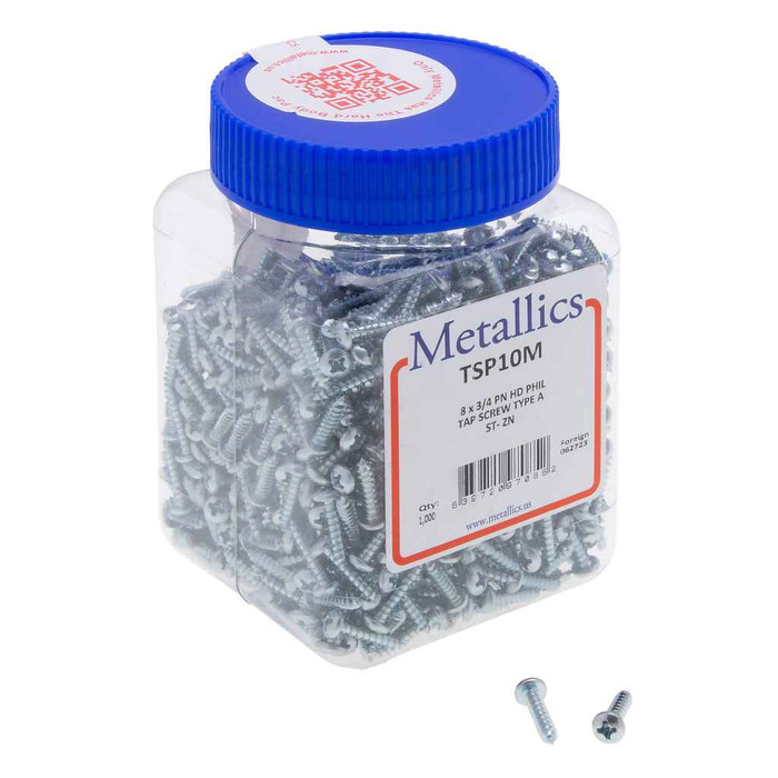 Metallics JTSP20 8 x 3/4 in. Pan Head Phillips Sharp Point Tapping Screws - Steel Zinc - 100qty