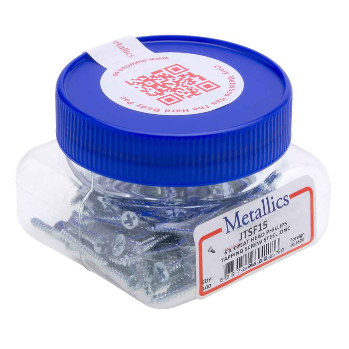 Metallics JTSF15 6 x 1 in. Flat Head Phillips Tapping Screws - Steel Zinc - 100qty