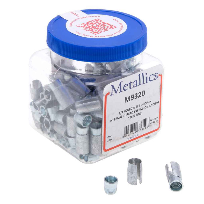 Metallics M9320 Anchors 1/4 Hollow Set Drop-In St-zn Z (Jar 100)