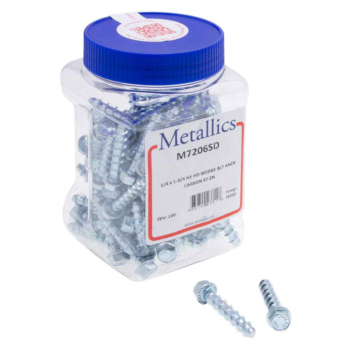 Metallics M7206SD Anchors 1/4 X 1-3/4 Hx Hd Wedge Blt An Csz(Jar 100)