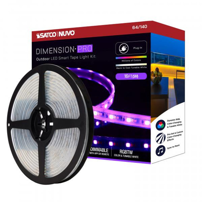 NUVO Lighting NUV-64-140 Dimension Pro - Tape light strip - 16 ft. - Hi-Output - RGB plus Tunable White - Plug connection - IP65 - Starfish IOT Capable - RF Remote Included