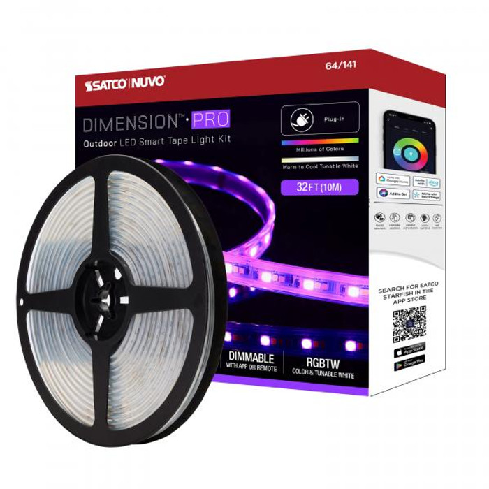 NUVO Lighting NUV-64-141 Dimension Pro - Tape light strip - 32 ft. - Hi-Output - RGB plus Tunable White - Plug connection - IP65 - Starfish IOT Capable - RF Remote Included