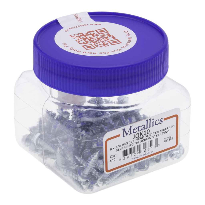 Metallics QK1M 7 x 1/2 in. 1/4 Hex Head Slotted Sharp Point Self-Piercing & Tapping Screws - Steel Zinc - 1000qty