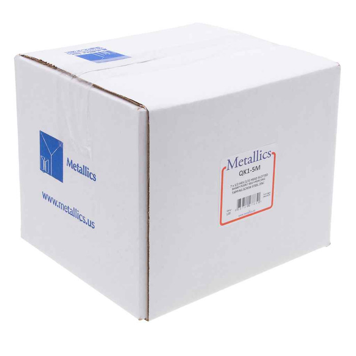 Metallics QK55M 8 x 1/2 in. 1/4 Hex Head Slotted Sharp Point Self-Piercing & Tapping Screws - Steel Zinc - 5000qty