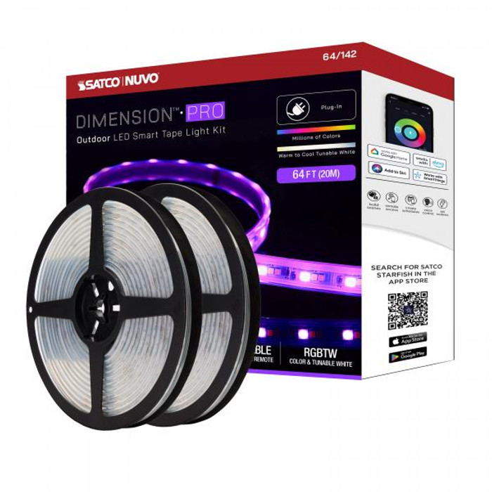 NUVO Lighting NUV-64-142 Dimension Pro - Tape light strip - 64 ft. - Hi-Output - RGB plus Tunable White - Plug connection - IP65 - Starfish IOT Capable - RF Remote Included