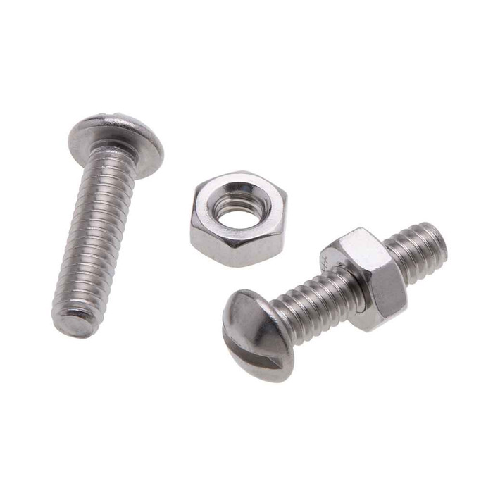 Metallics RSB104S 1/4-20 x 2 in. Round Head Slotted Stove Bolt Screws with Hex Nut - 18-8 Stainless - 100qty