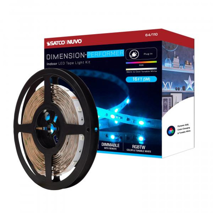 NUVO Lighting NUV-64-110 Dimension Performer - Tape light strip - 16 ft. - RGB plus Tunable White - Plug connection - IR Remote Included