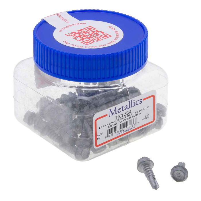 Metallics TX1234 12-14 x 3/4 in. 5/16 Hex Head Metal to Metal Self-Drilling Screws - #3 Drill Point - All-Weather - 50qty