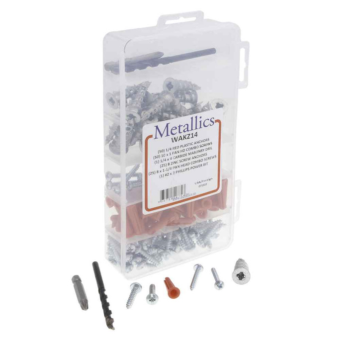 Metallics WAKZ14 WAK14 AND ZSA1K COMBO KIT - 1/4 red plas wall ancr kit with 10x1 pn hd TS and 8x1-1/4 S-Dr Wall ancr kit zinc
