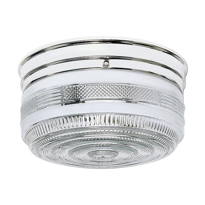 NUVO Lighting NUV-SF77-102 2 Light - 10" - Flush Mount - Large Crystal / White Drum - Polished Chrome Finish