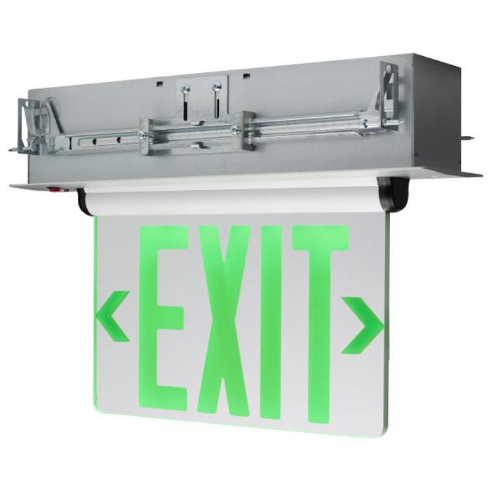 Satco Lighting SAT-67-115 Green (Mirror) Edge Lit LED Exit Sign - 2.94 Watts - Dual Face - 120V/277 Volt - Silver Finish