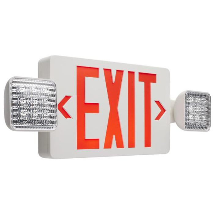 Satco Lighting SAT-67-121 Combination Red Exit Sign/Emergency Light, 90min Ni-Cad backup, 120/277V, Dual Head, Single/Dual Face, Universal Mounting