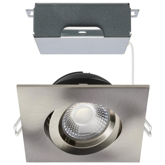 Satco Lighting SAT-S11623R1 12 Watt LED Direct Wire Downlight - Gimbaled - 4 Inch - CCT Selectable - Square - Remote Driver - Brushed Nickel Finish - 850 Lumens - 120 Volt