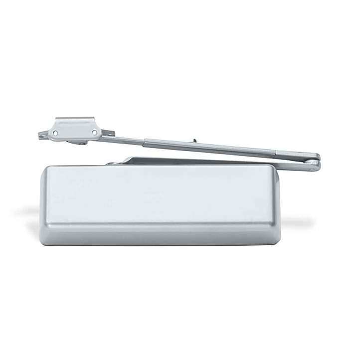LCN 4041-POWDER Heavy Duty Surface-Mounted Door Closer with Delayed Action Cylinder, 689 Aluminum Powder Coat Finish — side profile view