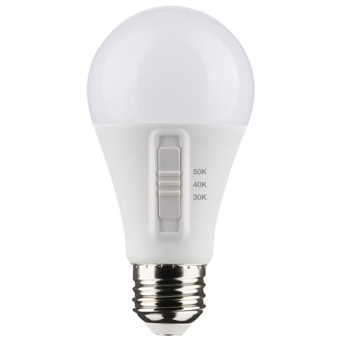 Satco Lighting SAT-S11772 12 Watt A19 LED - Medium Base - CCT Selectable - White Finish - 90 CRI - 120 Volt