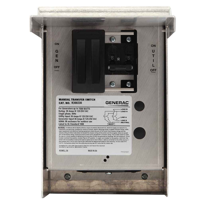GENERAC 6377 30-Amp Single Circuit Manual Transfer Switch