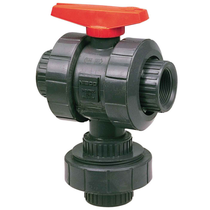 Nibco T51M3-V Ball Valve - Threaded, True Union, 3-Way 3-Position Multi-Port, Corzan® CPVC Schedule 80, FKM