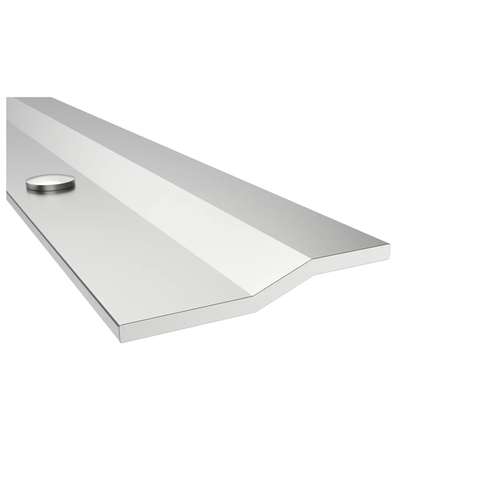 Pemko 3572 offset security bar astragal in satin stainless steel finish, 3/16" x 2-1/4" cross-section, showing offset profile and magnetic door stop