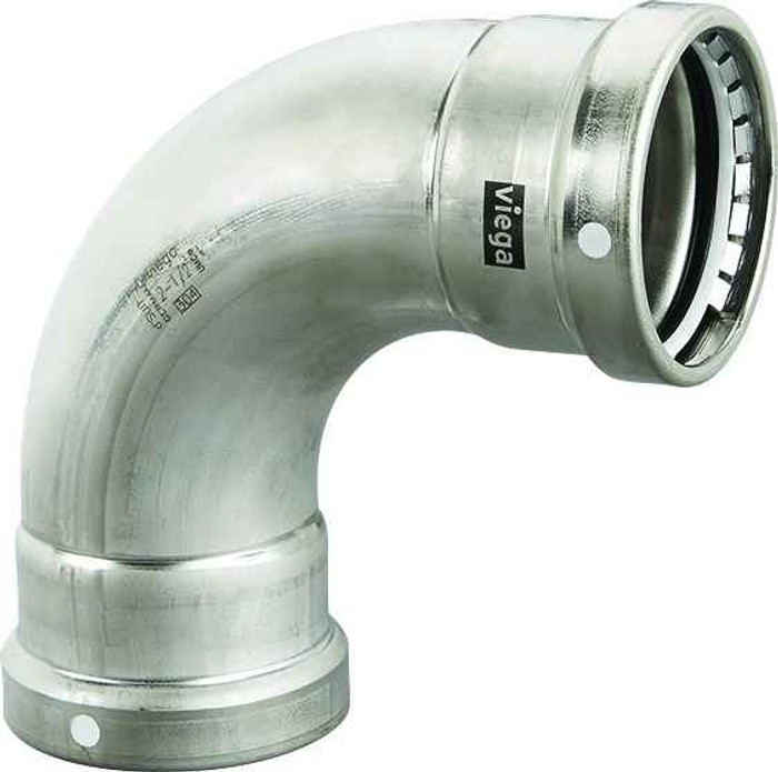 Viega 95510 MegaPress 90° elbow Smart Connect technology 304 stainless steel, 4'' x 4''