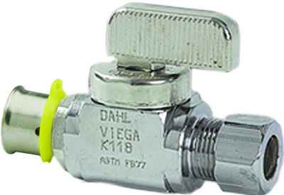Viega 94031 PureFlow Press stop valve Straight Zero Lead Chrome-plated brass, 1/2'' x 1/4''