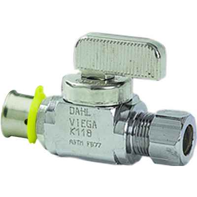 Viega 94031 PureFlow Press stop valve Straight Zero Lead Chrome-plated brass, 1/2'' x 1/4''