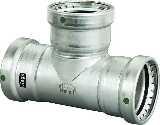 Viega 90610 MegaPress tee Smart Connect technology 316 stainless steel, 4'' x 4'' x 2-1/2''