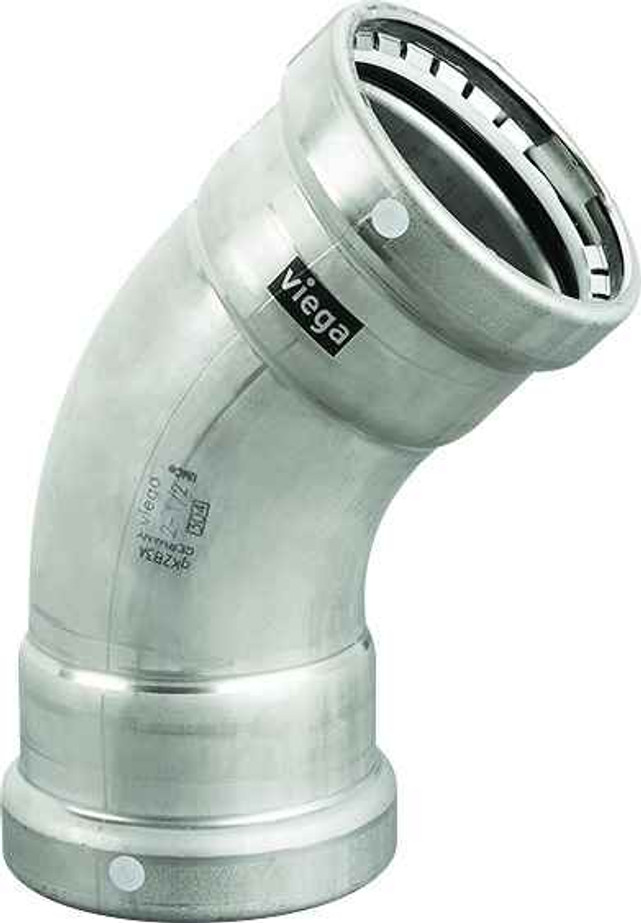 Viega 95535 MegaPress 45° elbow Smart Connect technology 304 stainless steel, 3'' x 3''