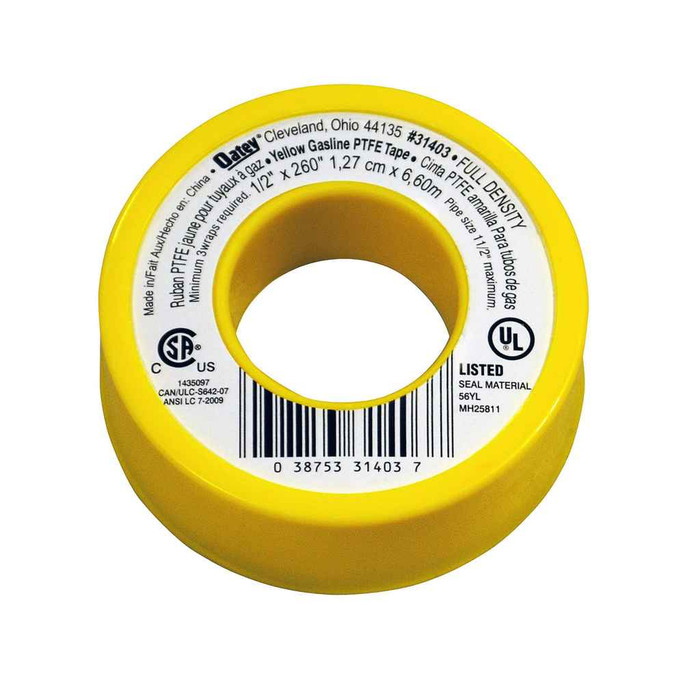 OATEY 31403 1/2 in. x 260 in. PTFE Yellow Thread Seal Tape – Dispenser Pack
