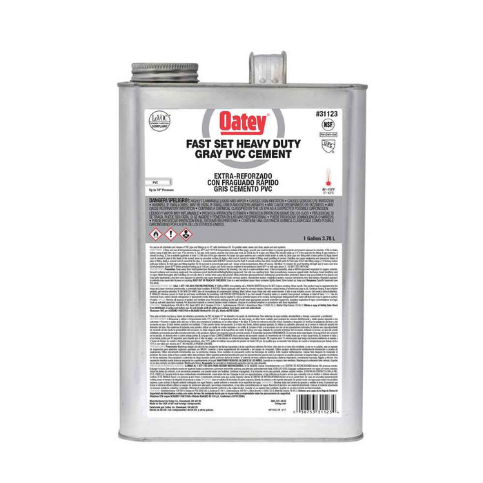 OATEY 31123 Gallon PVC Heavy Duty Gray Fast Set Cement