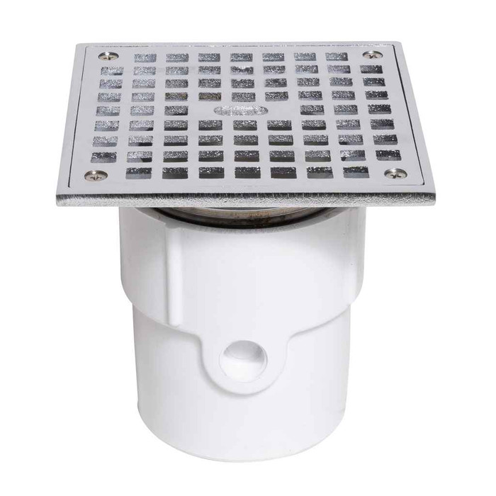 OATEY 72257 3" or 4" PVC General Purpose Pipe Fit Drain w/ 6" Cast NI Grate & Square Top